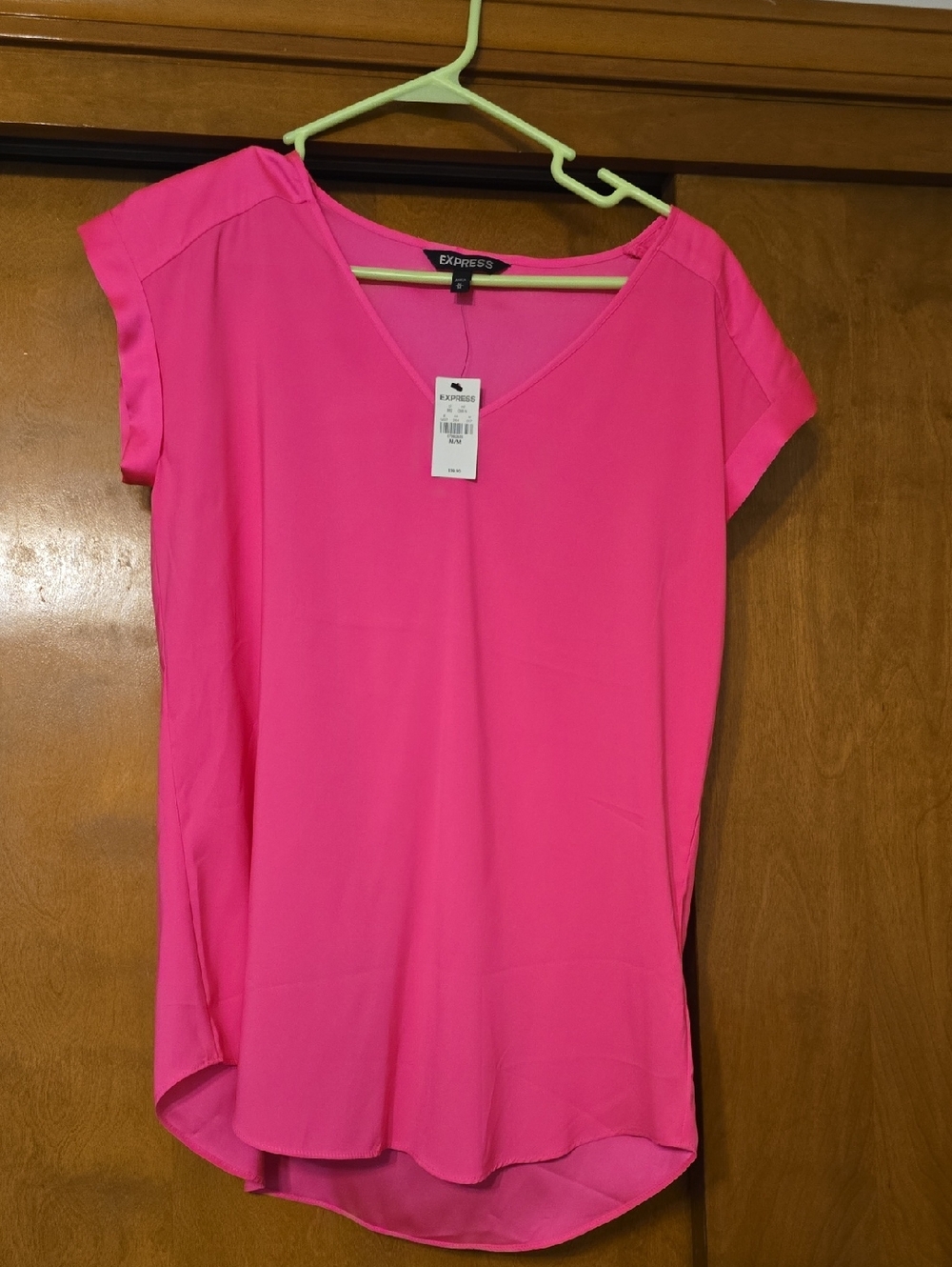 Express Hot Pink V-Neck Short Sleeve Blouse